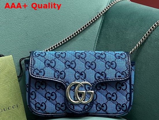 Gucci GG Marmont Multicolour Super Mini Bag Light Blue and Blue Diagonal Matelasse GG Canvas 476433 Replica