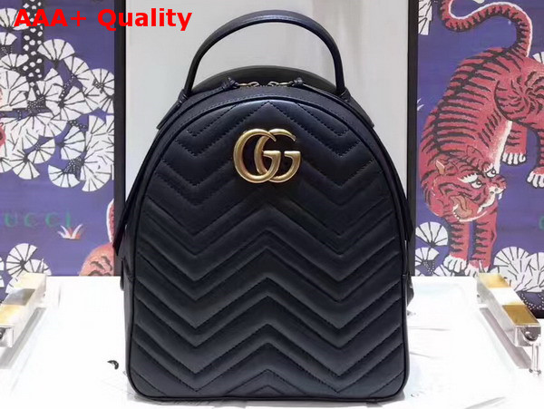 Gucci GG Marmont Quilted Leather Backpack in Black Chevron Leather Replica