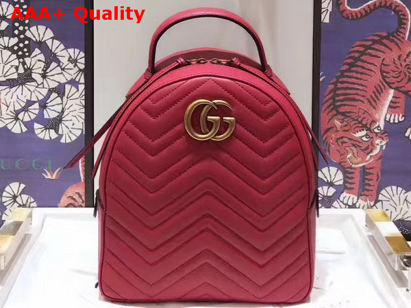 Gucci GG Marmont Quilted Leather Backpack in Red Chevron Leather Replica