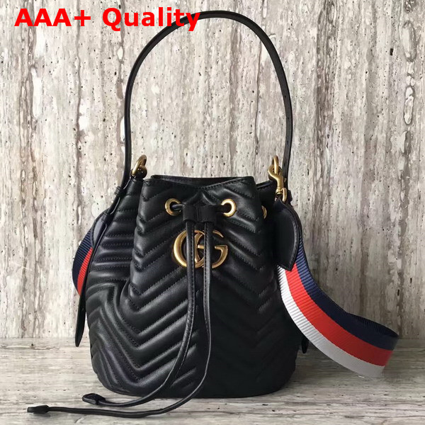 Gucci GG Marmont Quilted Leather Bucket Bag in Black Chevron Leather Replica