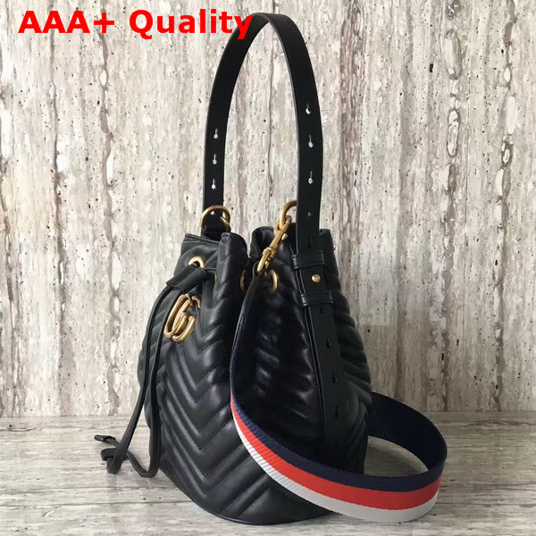 Gucci GG Marmont Quilted Leather Bucket Bag in Black Chevron Leather Replica