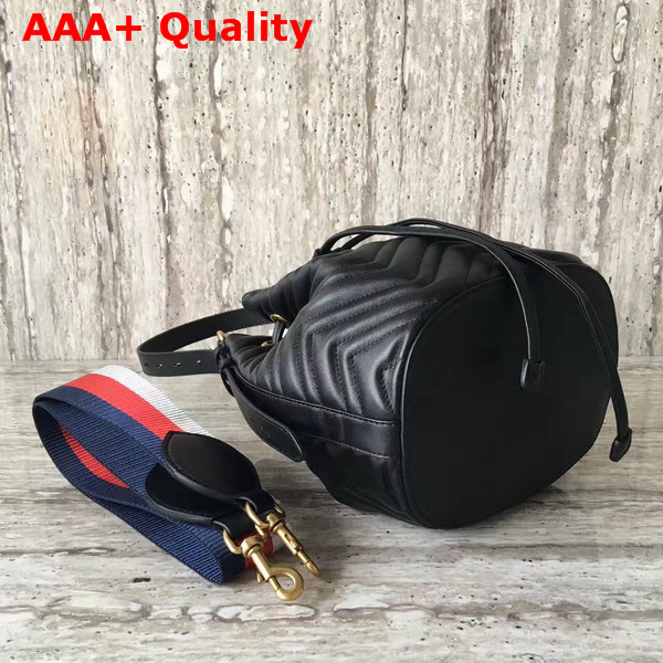 Gucci GG Marmont Quilted Leather Bucket Bag in Black Chevron Leather Replica