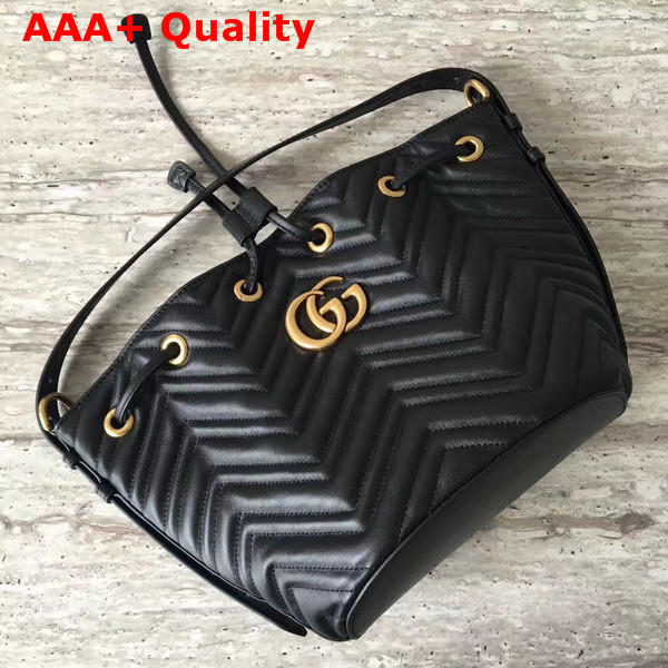 Gucci GG Marmont Quilted Leather Bucket Bag in Black Chevron Leather Replica