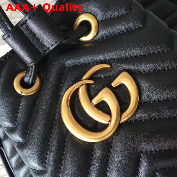 Gucci GG Marmont Quilted Leather Bucket Bag in Black Chevron Leather Replica