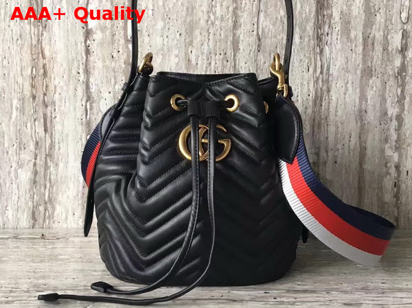 Gucci GG Marmont Quilted Leather Bucket Bag in Black Chevron Leather Replica