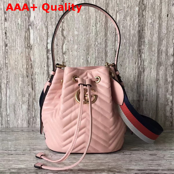 Gucci GG Marmont Quilted Leather Bucket Bag in Light Pink Chevron Leather Replica