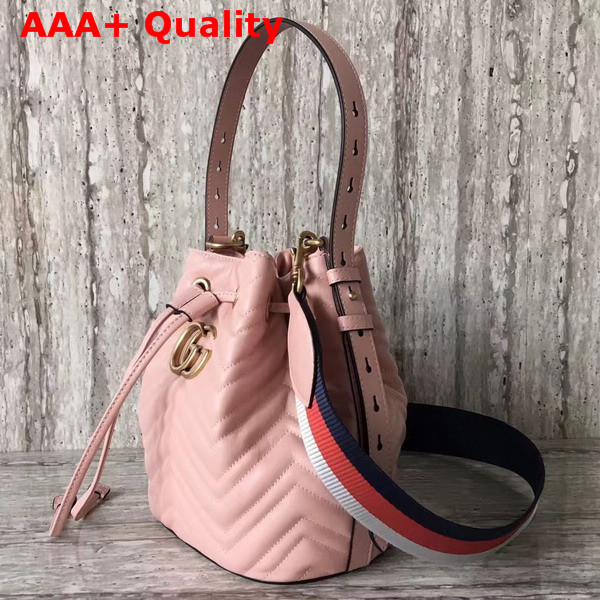 Gucci GG Marmont Quilted Leather Bucket Bag in Light Pink Chevron Leather Replica