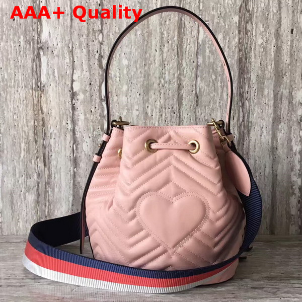 Gucci GG Marmont Quilted Leather Bucket Bag in Light Pink Chevron Leather Replica