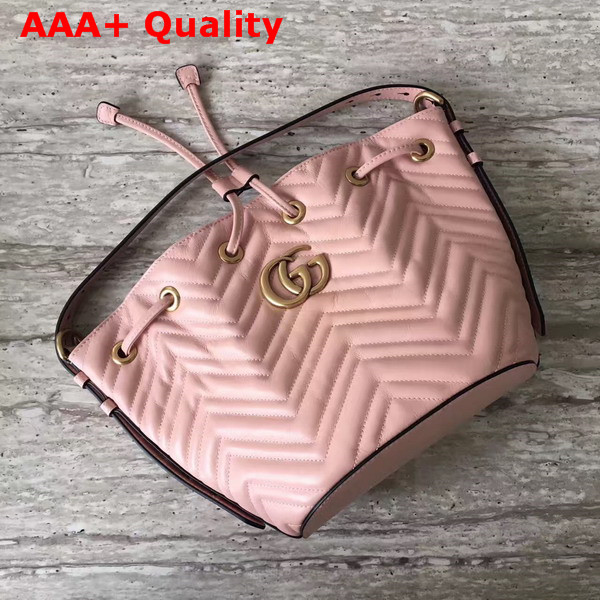 Gucci GG Marmont Quilted Leather Bucket Bag in Light Pink Chevron Leather Replica