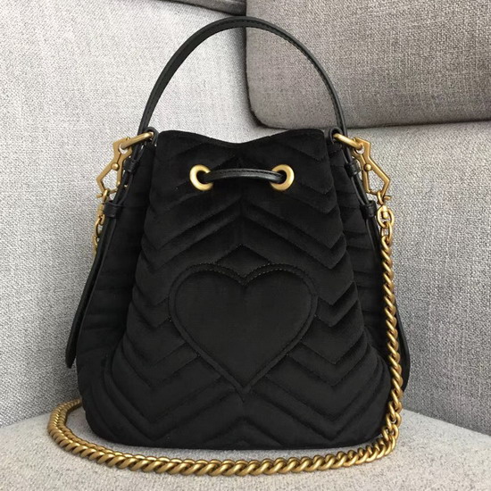 Gucci GG Marmont Quilted Velvet Bucket Bag in Black