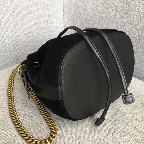 Gucci GG Marmont Quilted Velvet Bucket Bag in Black