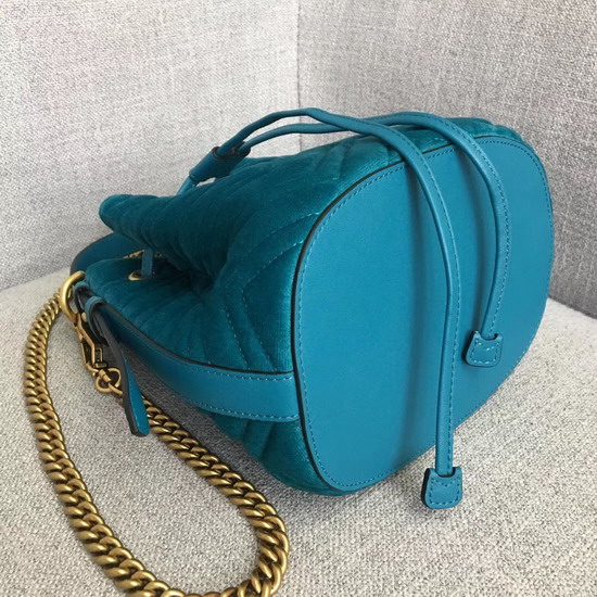 Gucci GG Marmont Quilted Velvet Bucket Bag in Petrol Blue