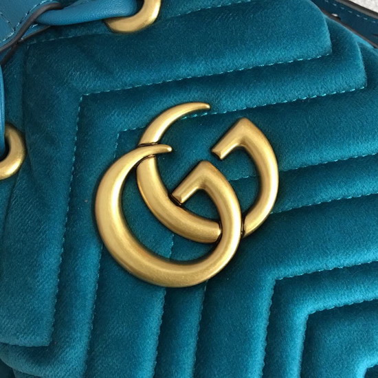 Gucci GG Marmont Quilted Velvet Bucket Bag in Petrol Blue