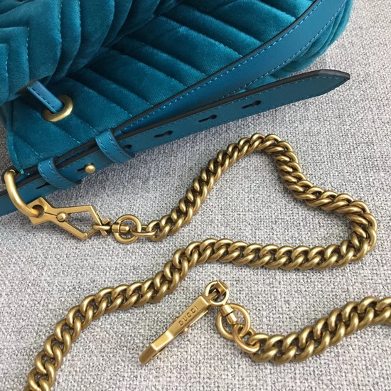 Gucci GG Marmont Quilted Velvet Bucket Bag in Petrol Blue