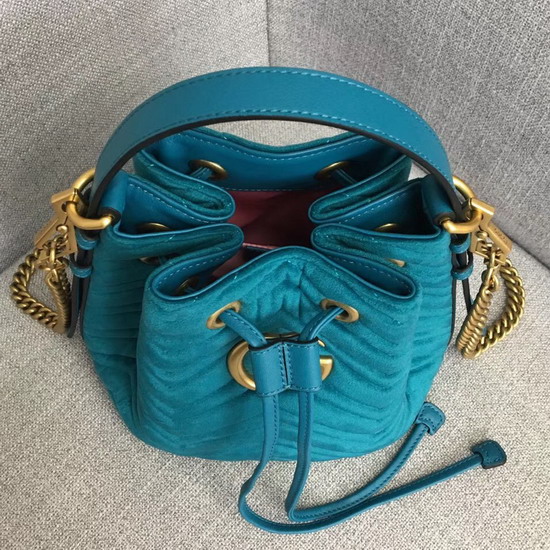 Gucci GG Marmont Quilted Velvet Bucket Bag in Petrol Blue