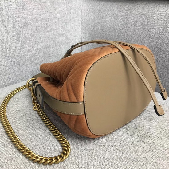 Gucci GG Marmont Quilted Velvet Bucket Bag in Tan