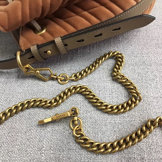 Gucci GG Marmont Quilted Velvet Bucket Bag in Tan