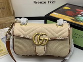 Gucci GG Marmont Raffia Mini Shoulder Bag Beige Raffia with Cream and Brown Snakeskin Trim