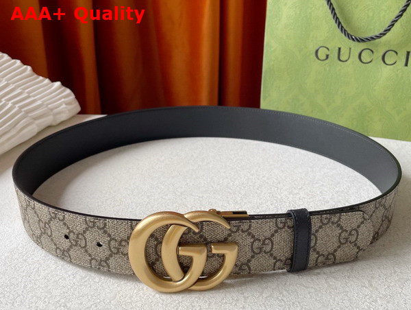 Gucci GG Marmont Reversible Belt Black Leather and GG Supreme Canvas Replica