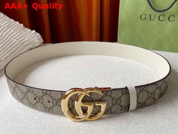 Gucci GG Marmont Reversible Belt White Leather and GG Supreme Canvas Replica