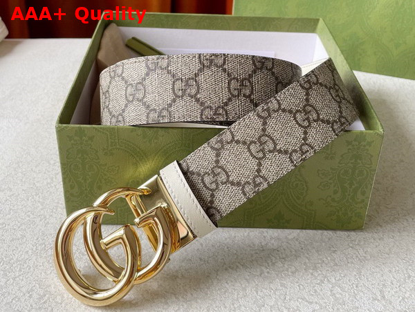 Gucci GG Marmont Reversible Belt White Leather and GG Supreme Canvas Replica