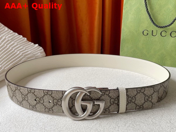 Gucci GG Marmont Reversible Belt White Leather and GG Supreme Canvas Replica