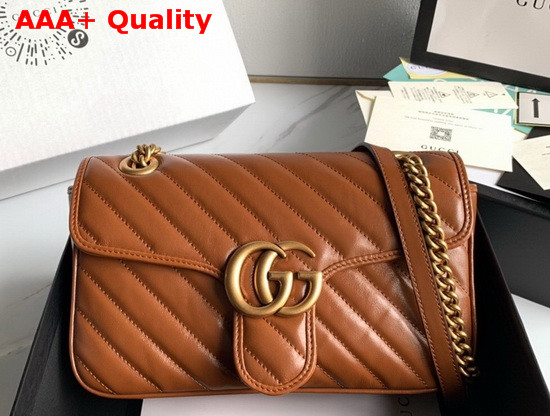 Gucci GG Marmont Small Matelasse Shoulder Bag in Brown Diagonal Matelasse Leather 443497 Replica