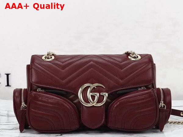 Gucci GG Marmont Small Multi Pocket Bag in Gucci Rosso Ancora Matelasse Chevron Leather 795228 Replica