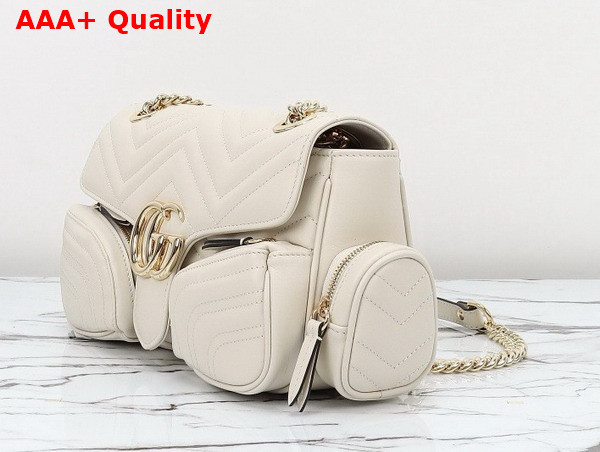 Gucci GG Marmont Small Multi Pocket Bag in Ivory Matelasse Chevron Leather 795228 Replica