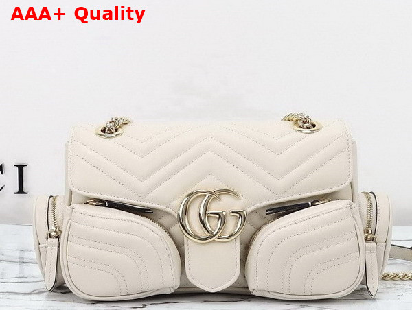 Gucci GG Marmont Small Multi Pocket Bag in Ivory Matelasse Chevron Leather 795228 Replica