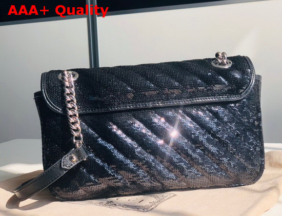 Gucci GG Marmont Small Sequin Shoulder Bag in Black Sequin Embroidered Quilted Silk 443497 Replica