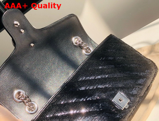 Gucci GG Marmont Small Sequin Shoulder Bag in Black Sequin Embroidered Quilted Silk 443497 Replica