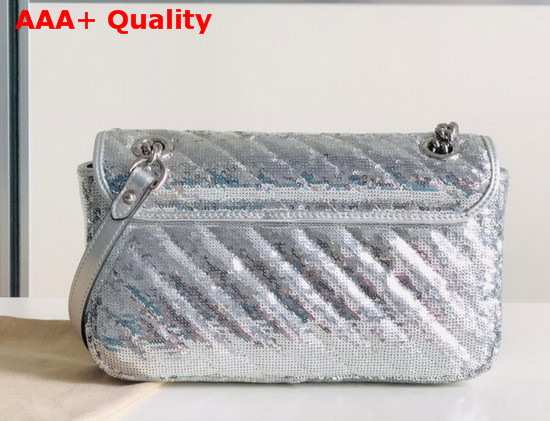 Gucci GG Marmont Small Sequin Shoulder Bag in Silver Sequin Embroidered Quilted Silk 443497 Replica