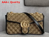 Gucci GG Marmont Small Shoulder Bag Beige Ebony Diagonal Matelasse Original GG Canvas and Black Leather Trim 443497 Replica