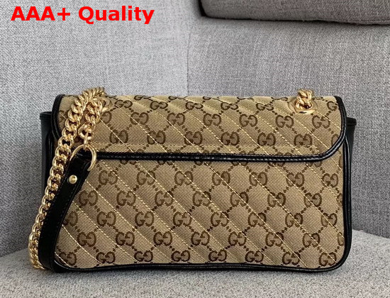 Gucci GG Marmont Small Shoulder Bag Beige Ebony Diagonal Matelasse Original GG Canvas and Black Leather Trim 443497 Replica