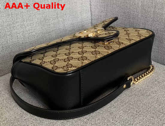 Gucci GG Marmont Small Shoulder Bag Beige Ebony Diagonal Matelasse Original GG Canvas and Black Leather Trim 443497 Replica