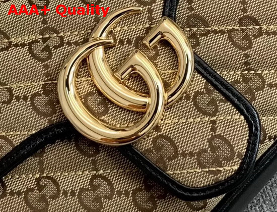 Gucci GG Marmont Small Shoulder Bag Beige Ebony Diagonal Matelasse Original GG Canvas and Black Leather Trim 443497 Replica