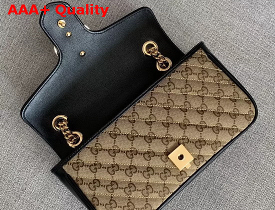 Gucci GG Marmont Small Shoulder Bag Beige Ebony Diagonal Matelasse Original GG Canvas and Black Leather Trim 443497 Replica