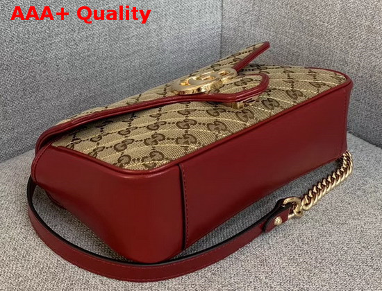 Gucci GG Marmont Small Shoulder Bag Beige Ebony Diagonal Matelasse Original GG Canvas and Red Leather Trim 443497 Replica