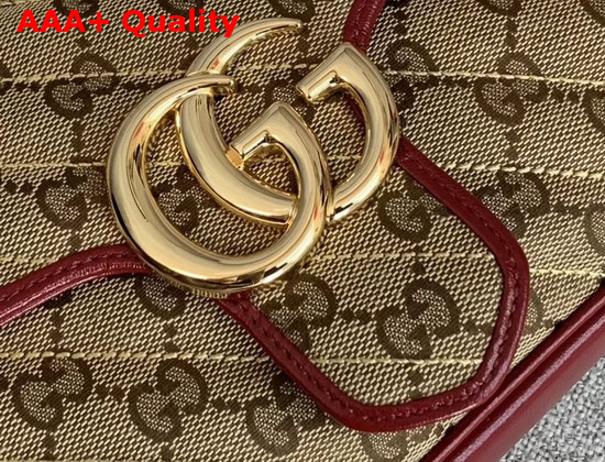 Gucci GG Marmont Small Shoulder Bag Beige Ebony Diagonal Matelasse Original GG Canvas and Red Leather Trim 443497 Replica