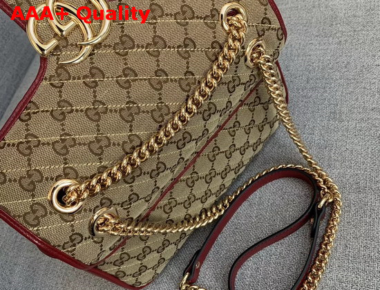 Gucci GG Marmont Small Shoulder Bag Beige Ebony Diagonal Matelasse Original GG Canvas and Red Leather Trim 443497 Replica