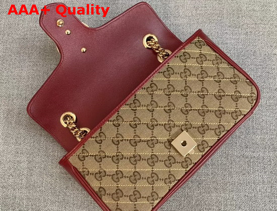 Gucci GG Marmont Small Shoulder Bag Beige Ebony Diagonal Matelasse Original GG Canvas and Red Leather Trim 443497 Replica