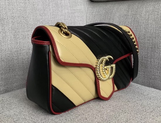 Gucci GG Marmont Small Shoulder Bag Beige and Black Leather 443497