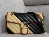 Gucci GG Marmont Small Shoulder Bag Beige and Black Leather 443497