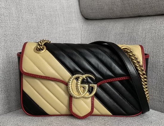 Gucci GG Marmont Small Shoulder Bag Beige and Black Leather 443497