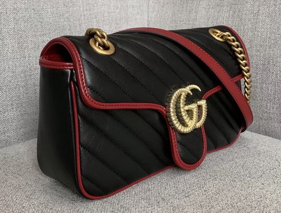 Gucci GG Marmont Small Shoulder Bag Black Diagonal Metalasse Leather with a Vintage Effect 443497