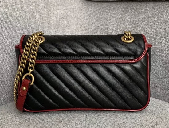 Gucci GG Marmont Small Shoulder Bag Black Diagonal Metalasse Leather with a Vintage Effect 443497