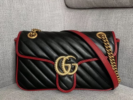 Gucci GG Marmont Small Shoulder Bag Black Diagonal Metalasse Leather with a Vintage Effect 443497