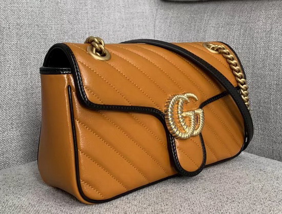 Gucci GG Marmont Small Shoulder Bag Cognac Diagonal Metalasse Leather with a Vintage Effect 443497