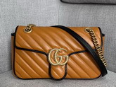 Gucci GG Marmont Small Shoulder Bag Cognac Diagonal Metalasse Leather with a Vintage Effect 443497